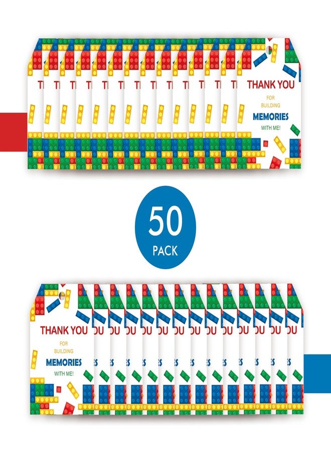 FORSHEEP 50pcs Building Blocks Thank You Tags, Bricks Birthday Party Favors Gift Tag with String, Bricks Favor Tags for Birthday, Building Block Party Favors - Image 3